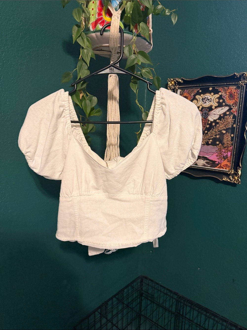 Puff Sleeve Linen Crop Top